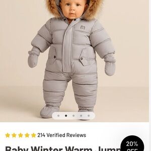 Gray Baby Puffer Jacket‎ with Fur Hood